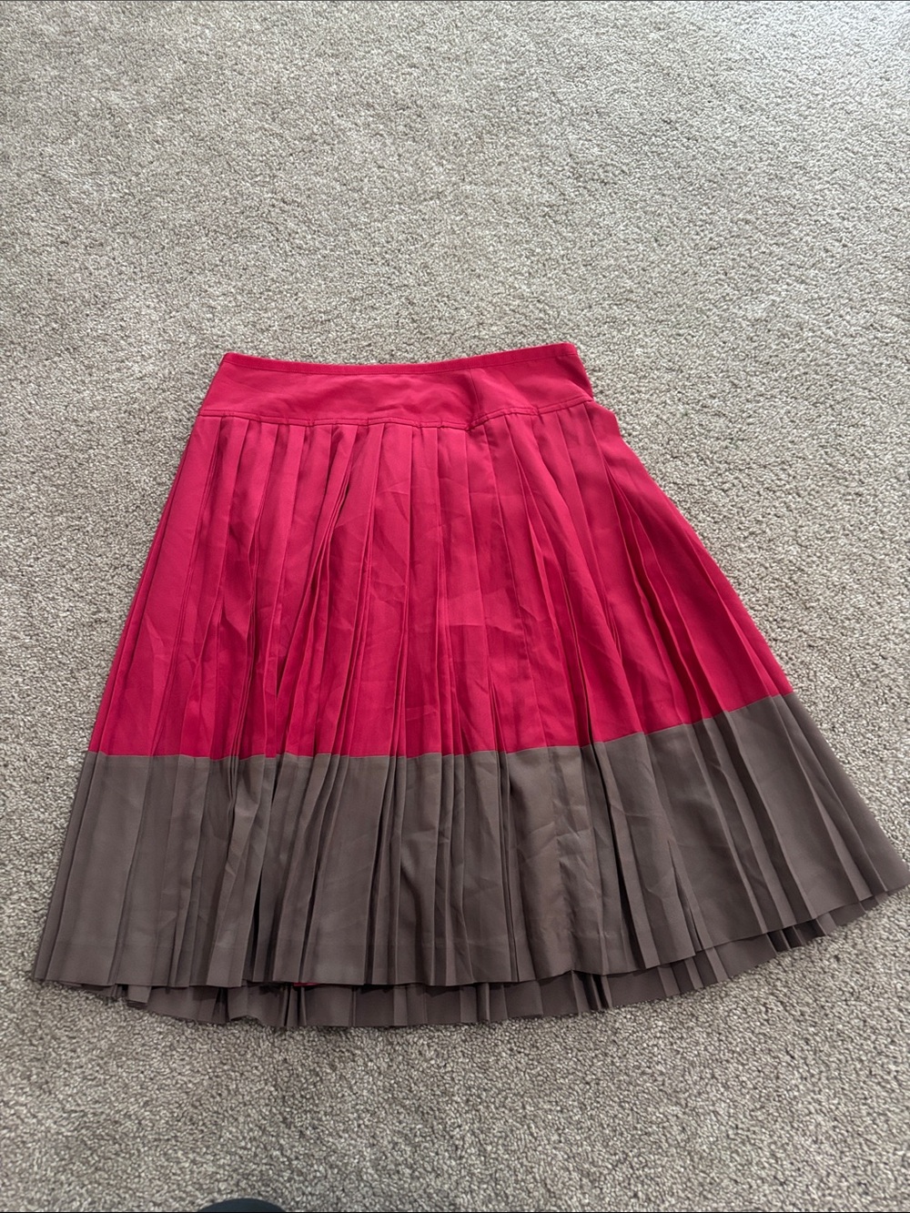 LOFT Two-Tone Pleated Midi Skirt in Fuchsia and Brown